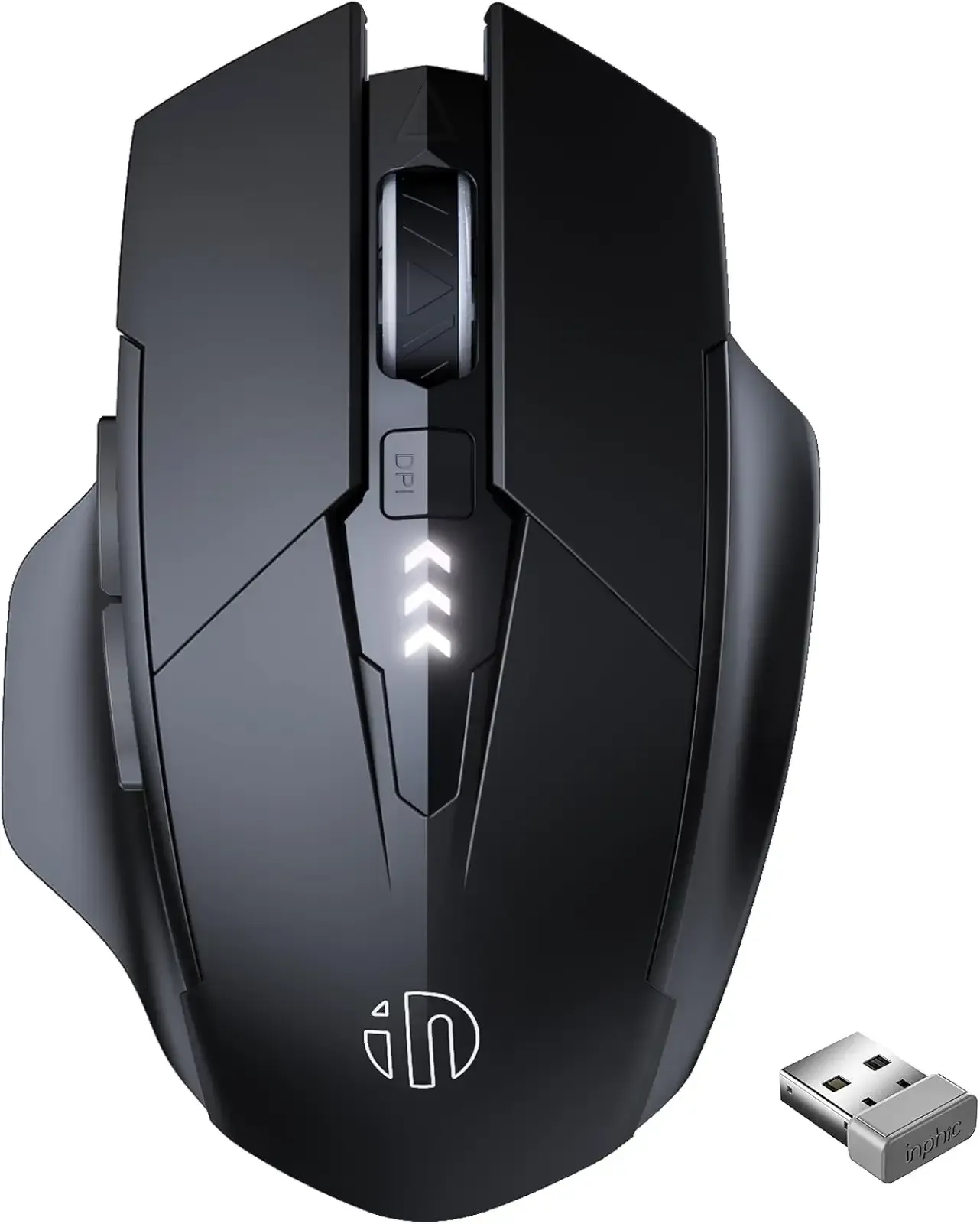 INPHIC Wireless Mouse Rechargeable, Silent Click, [Battery Level Visible] | USB 2.4G Cordless Mouse for Laptop PC Computer Tablets, 6 Buttons, 2400DPI 4 Adjustment Levels, Black