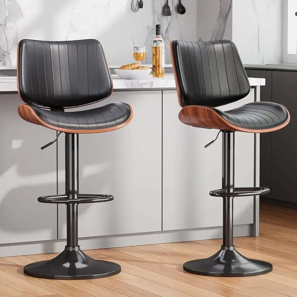 Swivel Bar Stools 2PCS, Adjustable Bentwood Barstools for Kitchen Counter