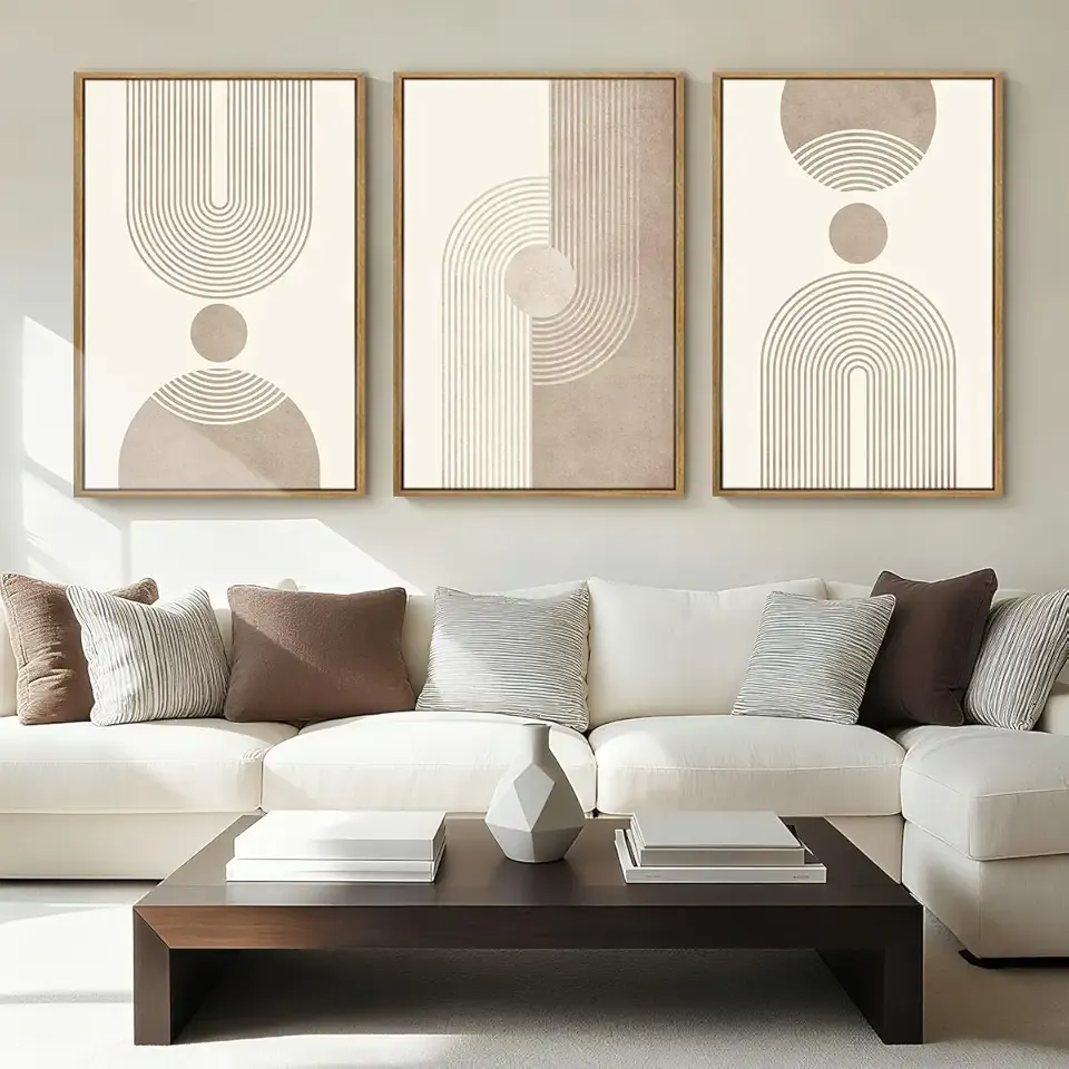 BINCUE Neutral Abstract Wall Art Beige Large Wall Decor Boho Mid Century Modern Artwork Art Print for Living Room Bedroom Office 24"x36" Set of 3 Gift