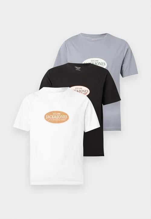 JORCATSKILLS FRONT TEE 3 PACK - T-shirts med print - black/tradewinds/bright white