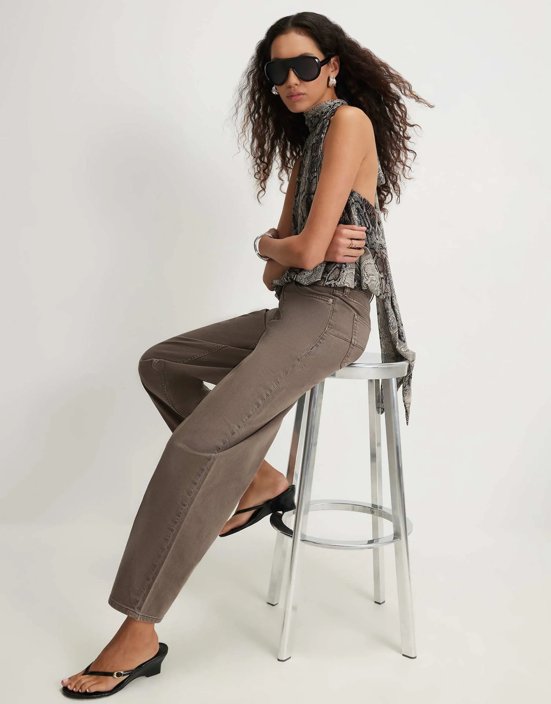 River Island Barrel leg jeans in brown