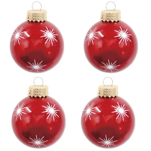 Enchanted Forest® 2.75" Red with White Bursts Glass Ornaments - 4 Pack