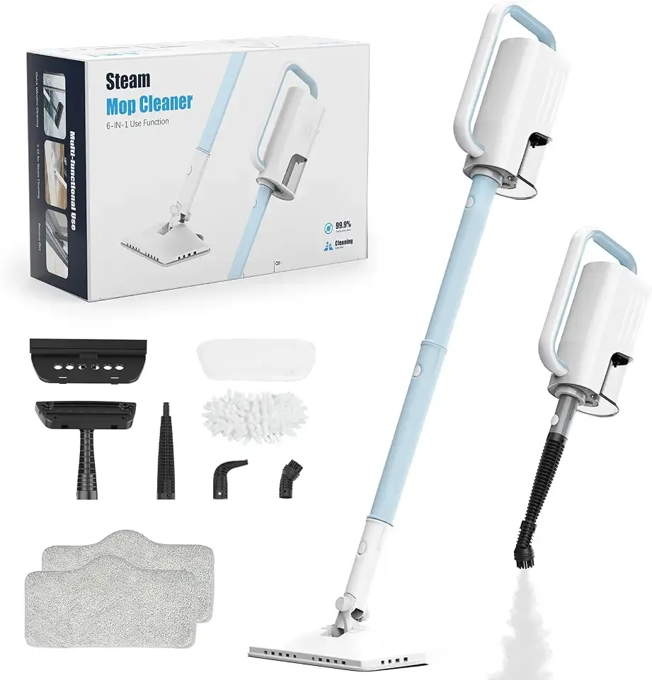 Steam Cleaner, 6 in1 Rotated Steam Mop Cleaner with 2 Modes, 2 Microfiber Pads, 400ML Removable Tank, 23FT Power Cable, Detachable Steam Mops for Floor, Laminate Floor, Tiles Cleaning (Denim Blue)
