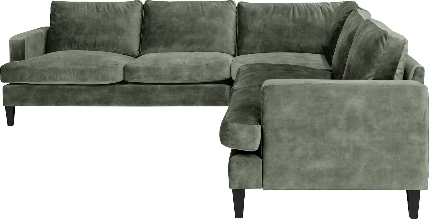 Sone dyp hjørnesofa Modulsofa. 2,5 seter + stort hjørne + 2 seter i stoff Adore, armlene W4, med duntopp.