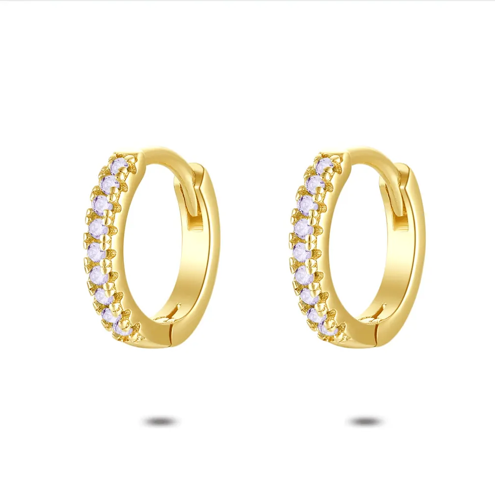 Oorbellen in 18kt verguld zilver, oorring met lichtpaarse zirkonia