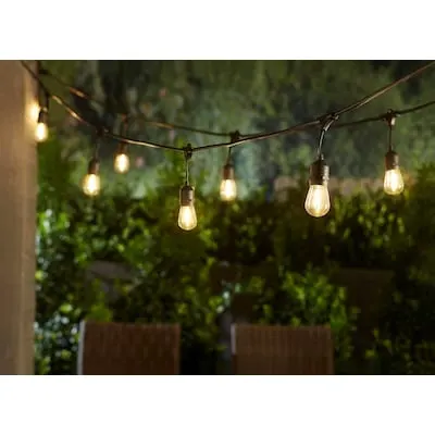 24-ft Plug-in Black Outdoor String Light with 12 White -Light LED Edison Bulbs