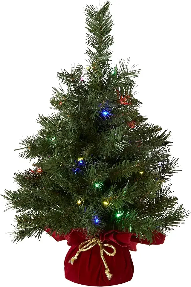 National Tree Company 24 in Pre-Lit Majestic Fir Artificial Christmas Tree, 35 Multicolor Lights, 71 Tips, Timer, Red Cloth Base, Green