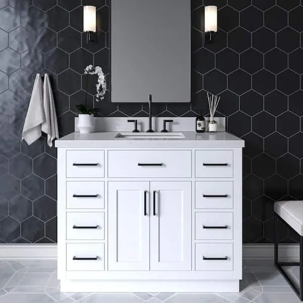 ARIEL Hepburn 42 in. Single Sink Freestanding Bathroom Vanity in White with Carrara White Quartz Top