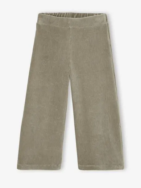 Pantalon fille large en velours - kaki