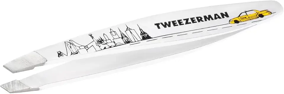 Tweezerman NYC Mini Slant Tweezer - Tweezers for Eyebrows, Travel Tweezers for Eyebrows, Facial Hair