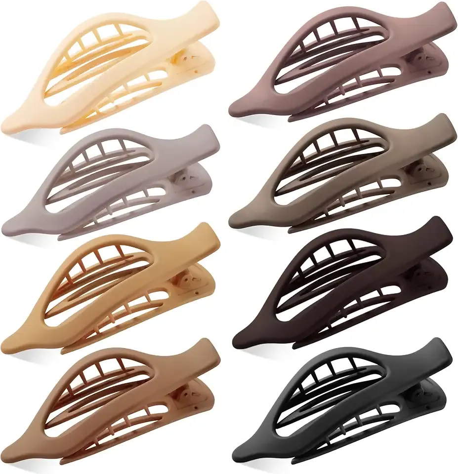 Flat Hair Clips for Women, 8 Pack French Concord Claw Clips for Medium Curly Hair, Strong Hold No Slip Grip Hair Claw Clips,mother's day gifts, Neutral Colors D