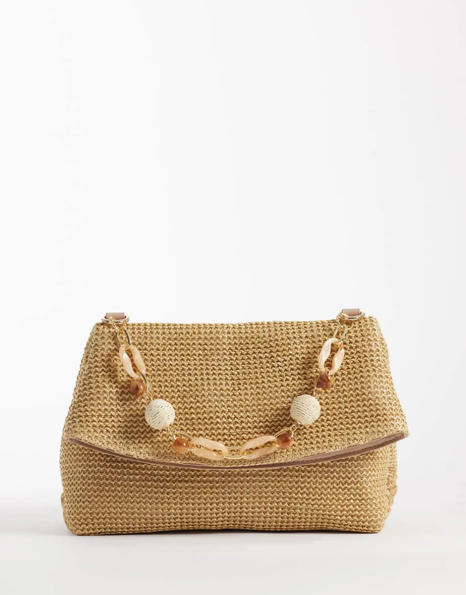 ASOS DESIGN straw clutch bag with resin strap in natural