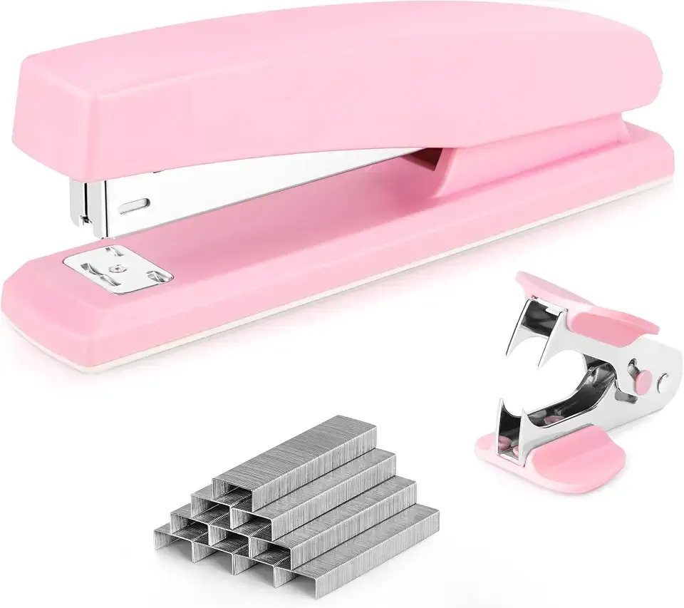 Deli Stapler, Desktop Staplers, Office Stapler, 25 Sheet Capacity, Includes 1000 Staples and Staple Remover, Pink