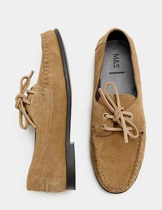 Suede Lace Up Flat Boat Shoes