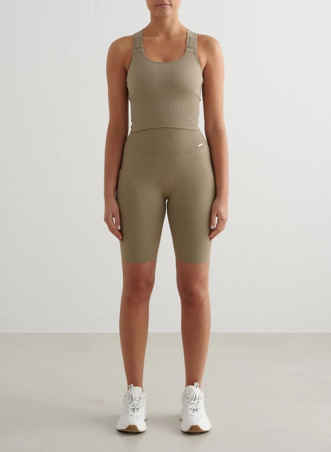 Green Tea Ribbed Seamless Biker Shorts