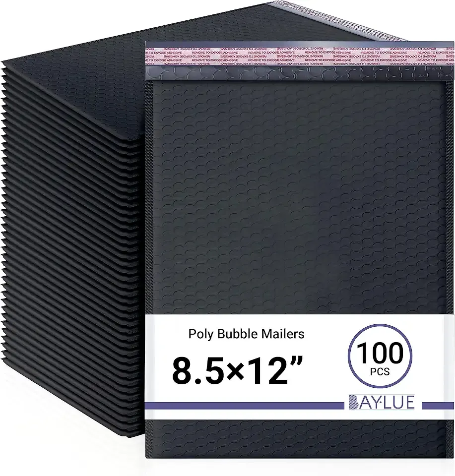 Black Bubble Mailers 8.5x12, Poly Padded Envelopes #2, 100 Pack Bulk | Fits 8.5x11 Documents & Photos,Self-Seal Closure,Cushioned Protection,Water-Resistant Poly,For Small Business Shipping