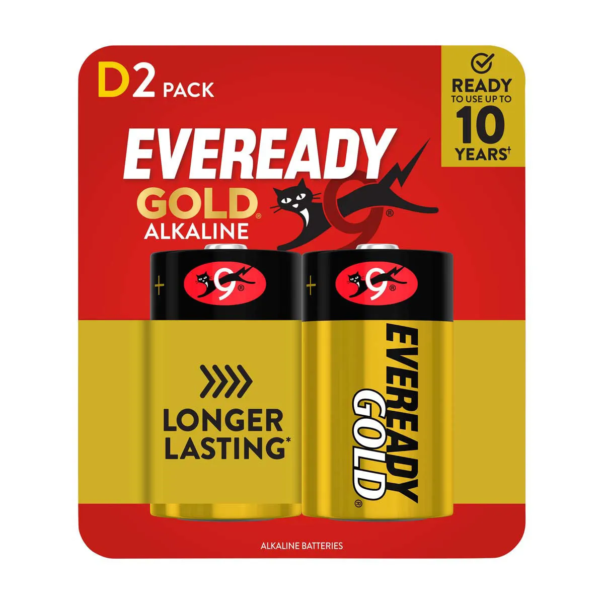 Eveready Gold Alkaline D Batteries, 2 Pack of D Cell Batteries