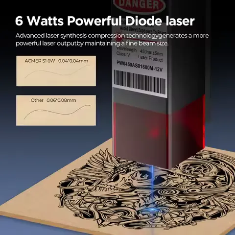 ACMER S1 6W Mini Laser Engraver Portable Small Laser Engraving Cutting tool Machine DIY for Logo Wood leather Acrylc Beginner