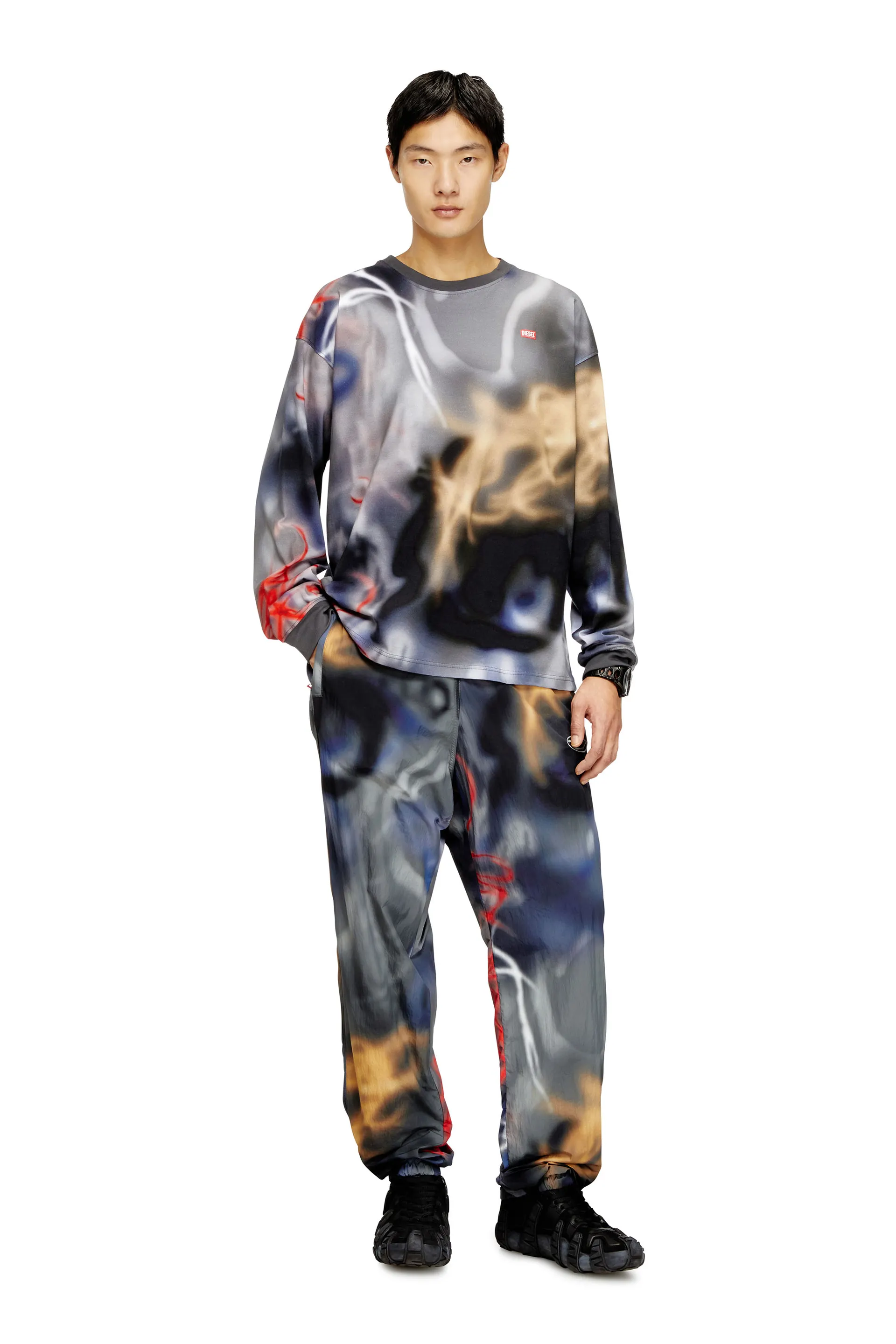 Long-sleeve graffiti-print T-shirt