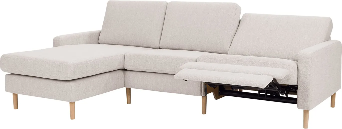 Sone høy 3 seter med sjeselong Modulsofa. Sjeselong + 1 seter + elektrisk recliner, stoff 321/11 Alpine beige