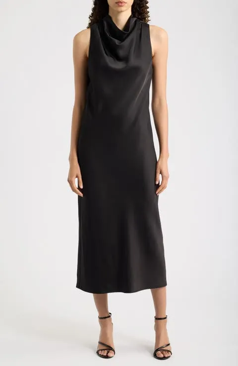 Drape Neck Satin Maxi Dress