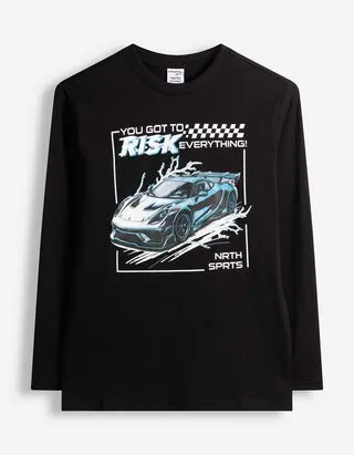 Maglia a manica lunga - Stampa frontale - Nero