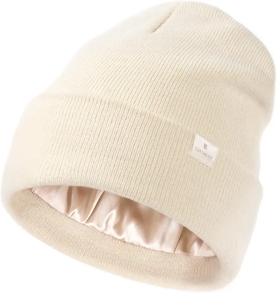 Satin Lined Beanie for Women, Reduce Frizz Winter Hats