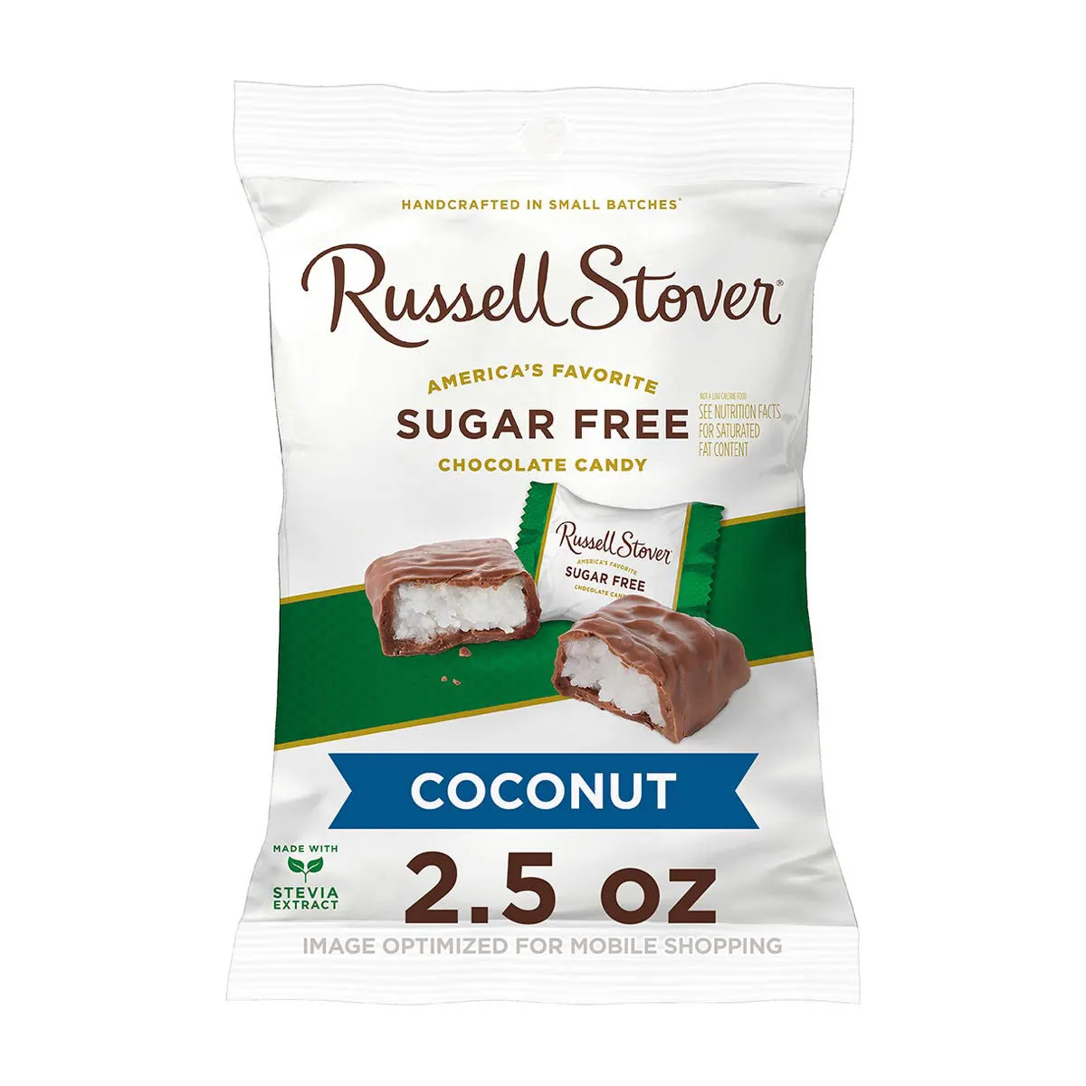 RUSSELL STOVER Sugar Free Coconut in Chocolate Candy, 2.5 oz. bag (5 pieces)