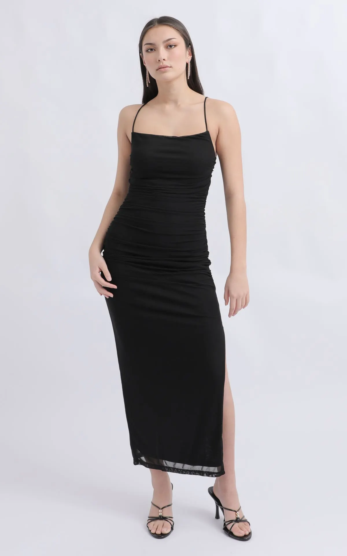 Mesh Strappy Ruched Slip Gown