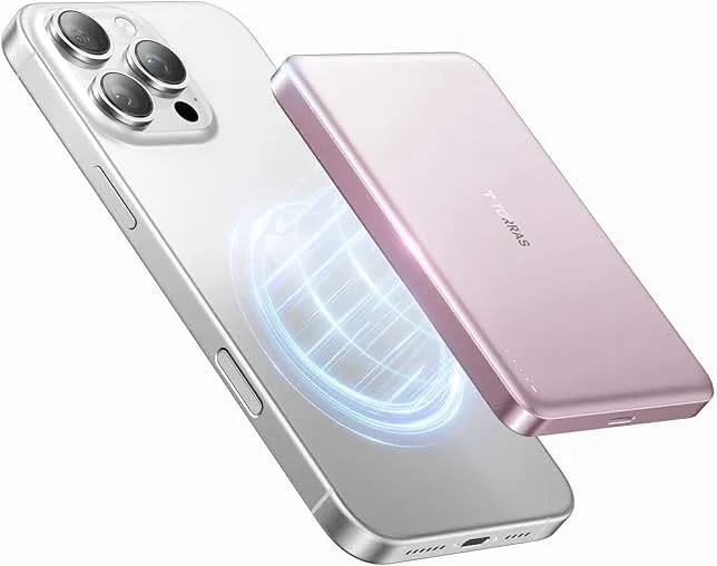 TORRAS MiniMag Power Bank,Ultra-Slim 10,000mAh Magnetic Wireless Portable Charger, 22.5W Fast Charging iPhone Air MagSafe Battery Pack Designed for iPhone 17 Pro Max/17 Pro/Air/16/15/14/13/12, Pink