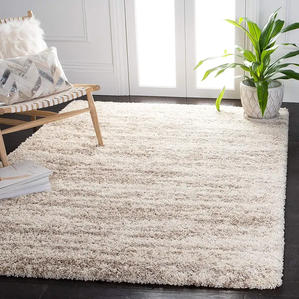 SAFAVIEH Hudson Shag Collection Area Rug - 6' x 9', Ivory & Beige, Modern Design, Non-Shedding & Easy Care, 2-inch Thick Ideal for High Traffic Areas in Living Room, Bedroom (SGH206B)