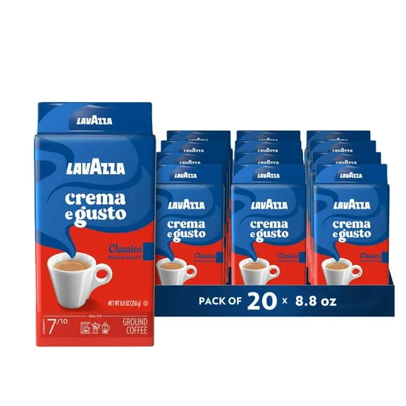 Lavazza Crema e Gusto Ground Coffee, Medium Roast, Arabica and Robusta Blend, 8.8 oz Bag (Pack of 20)