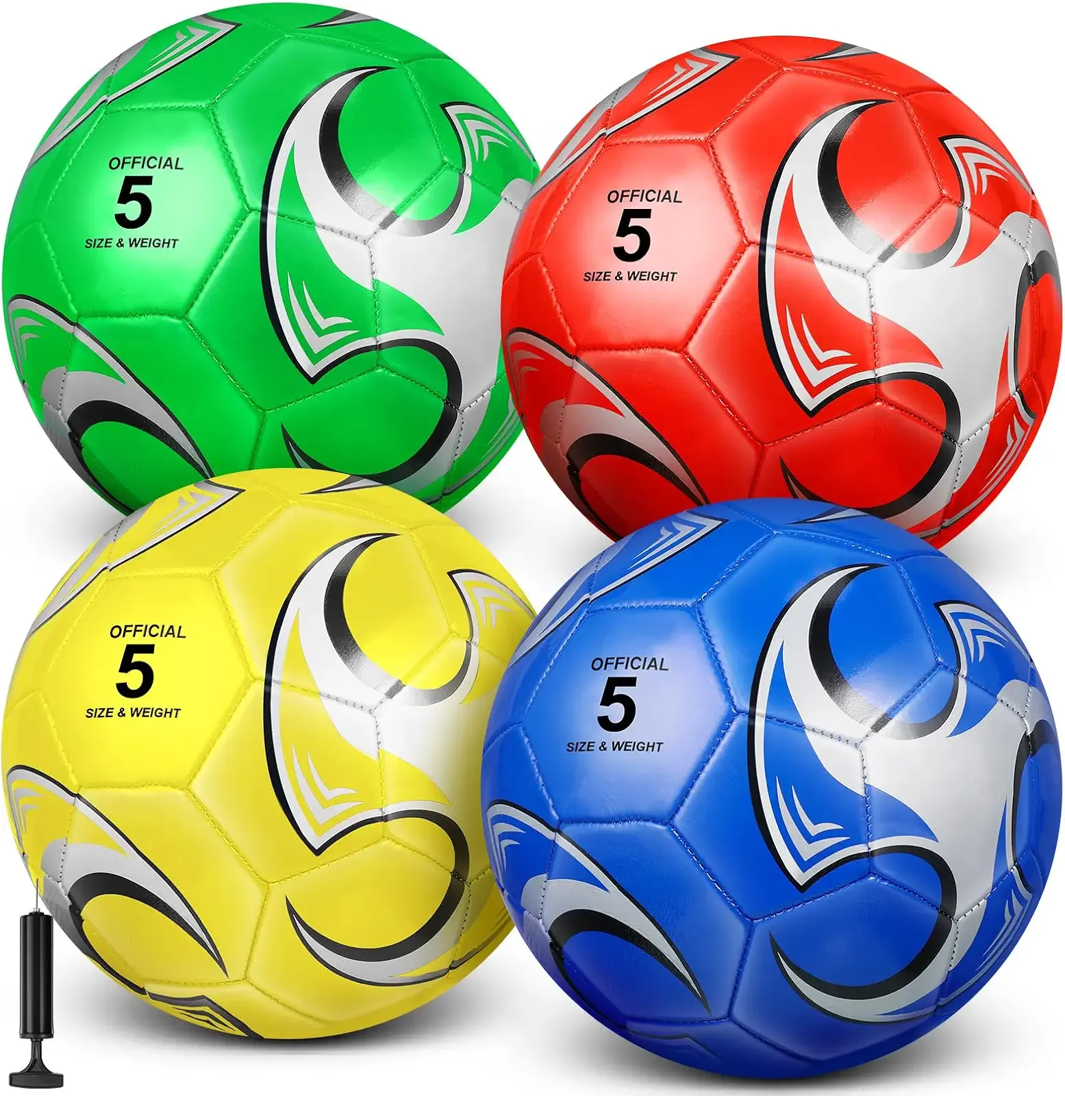 HyDren 4 Pcs Soccer Ball with Pump Official Size 4/5 Deflated Soccer Balls Bulk for Outdoor Indoor Practice Training Sport Gift for Kid Teen Youth Adult