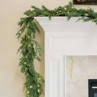 9' Pre-Lit LED with Twinkle Norfolk Mixed Artificial Garland