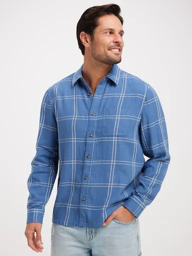 Just Jeans Long Sleeve Relaxed Linen Blend Check