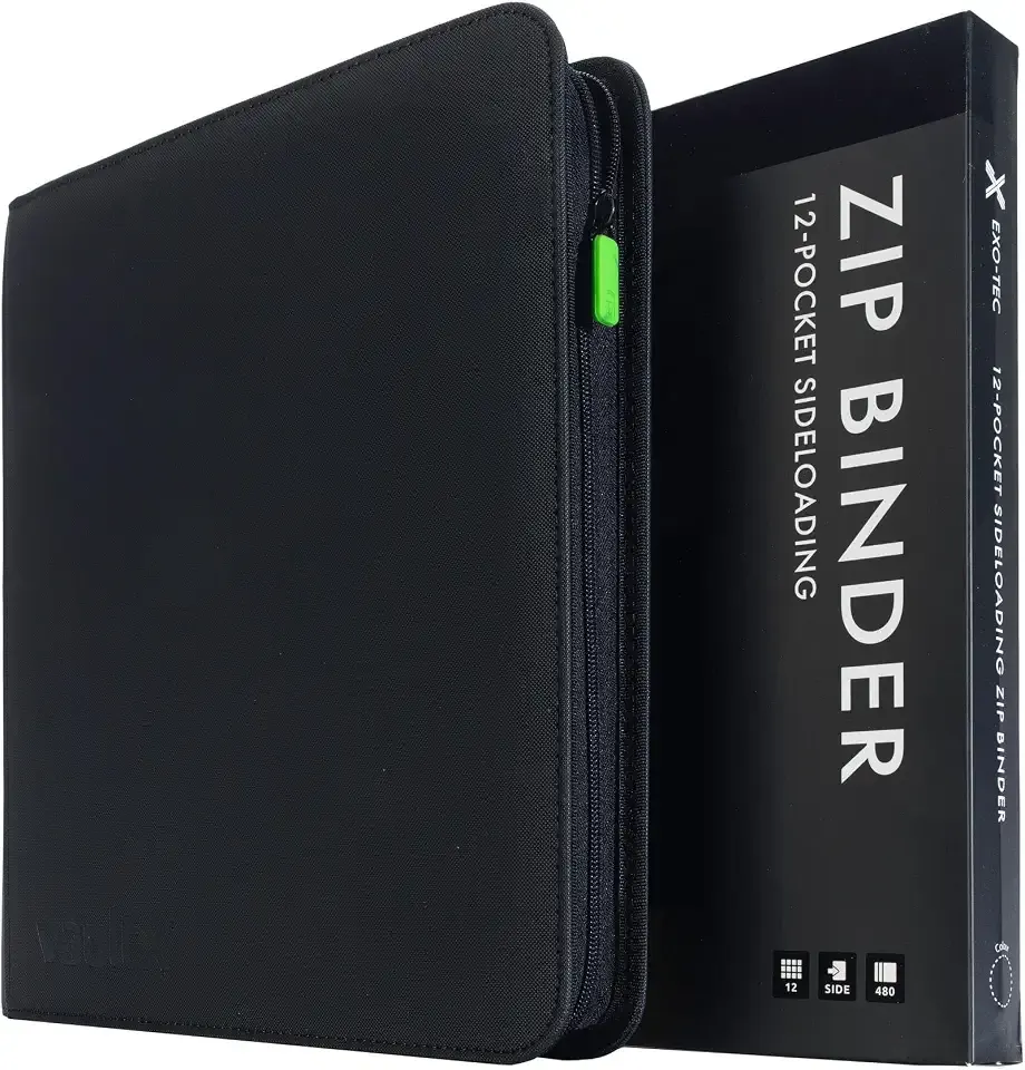 Vault X 12 Pocket Zip Binder, 480 Cards, Exo-Tec Material, 20 Side-Loading Pages (Black)