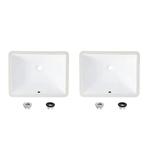 20.75" W x 15.5" D White Porcelain Rectangular Undermount Bathroom Sink Set of 2