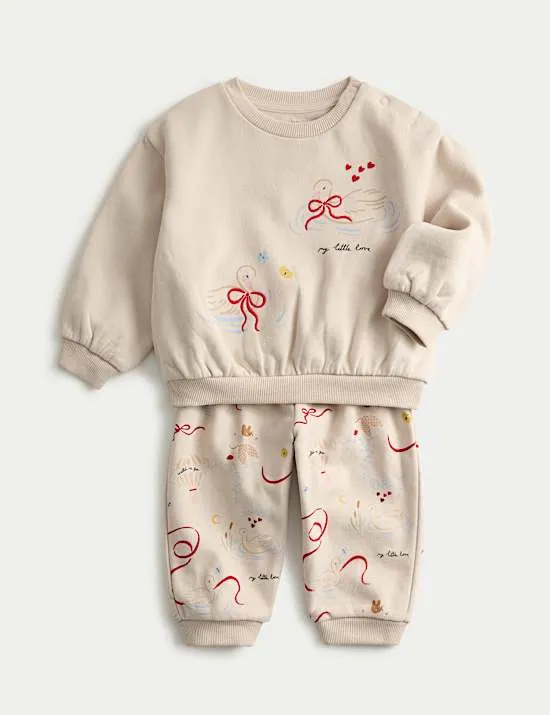 2-tlg. Schwanen-Outfit (Oberteil und Hose) mit hohem Baumwollanteil (0–3 J.)