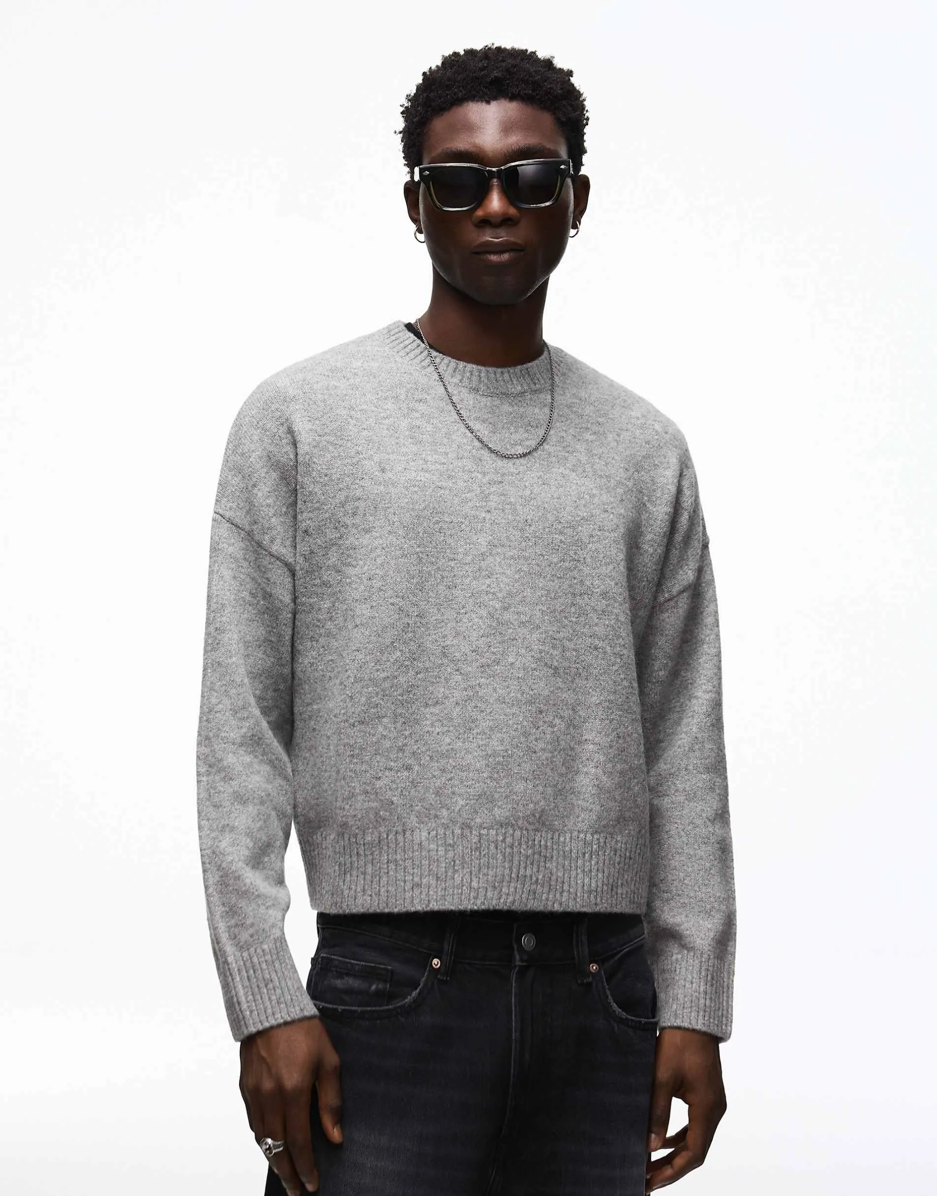 Bershka Boxy round neck jumper in light grey