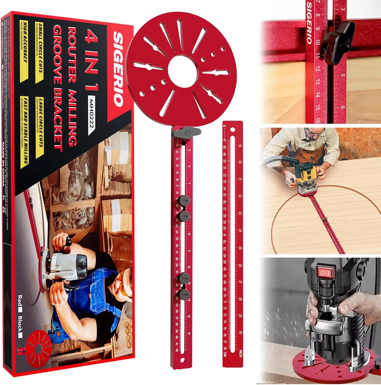 Router Circle Cutting Jig for Full-Size & Mid-Size Routers – 4 in 1 Adjustable Router Jig, Aluminum Alloy Circle Cutting Guide, Extendable Arm Cuts Large Circles 10" to 58" for Woodworking