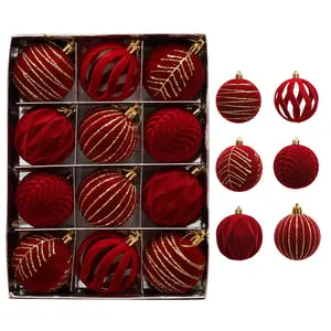 12 Bolas Navideñas de 6 cm, Adornos para Árbol de Navidad, Ideales para Fiestas, Bodas y Decoración de Árbol de Navidad (Rojo-02)