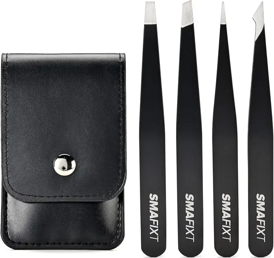 Tweezers Set for Women and Men, Precision Stainless Steel Eyebrow & Facial Hair Tweezers for Ingrown Hair and Splinter Removal, with Travel Case