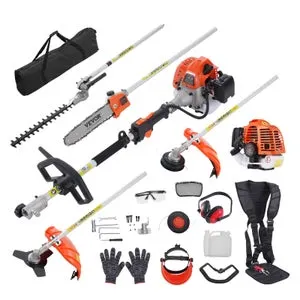 Decespugliatore multifunzione 26 cc 5 in 1, motore a benzina 2 tempi, tagliasiepi, tagliabordi e potatore telescopico per giardino