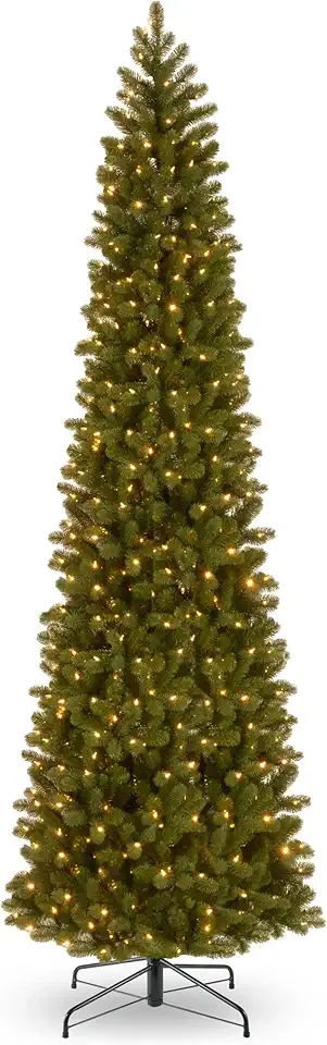 National Tree Company 12 ft Pre-Lit Downswept Douglas Fir Slim Artificial Christmas Tree, 850 LED Lights, 2,165 Tips, Foot Pedal, 10 Light Functions, Includes Stand, Green