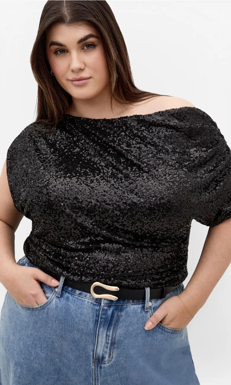 Adorn Sequin Top - black