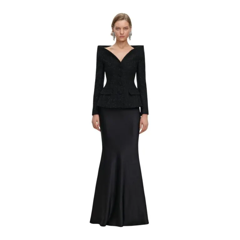 Metallic Boucle Satin Maxi Dress - Sort