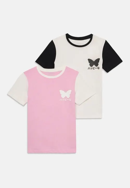 2 PACK UNISEX - T-shirts med print - offwhite/pink/black