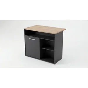 Îlot de cuisine noir et bois MARCEAU 110 cm