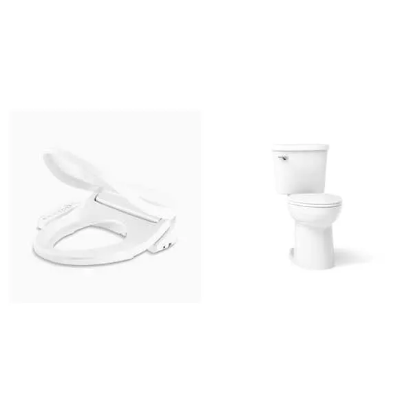 KOHLER Pure Wash E580 Elongated Electric Bidet Seat and Joist Toilet, 1.​28 GPF, Elongated, White Combo