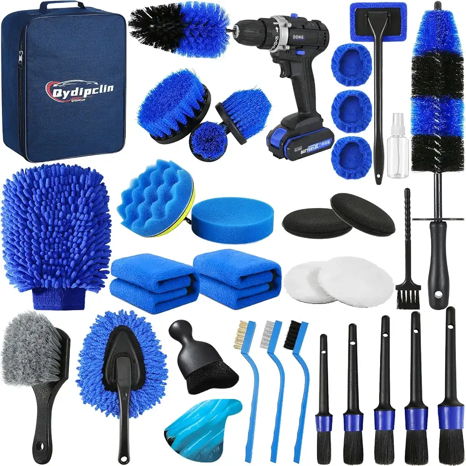 34Pcs Car Detailing Kit Detailing Brush Set Car Wash Cleaning Kit Blue | Professional Car Care Kit with Car Detailing Brushes for Interior Exterior Wheels